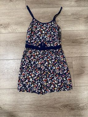 Xhilaration Navy Floral Spaghetti-Strap Romper